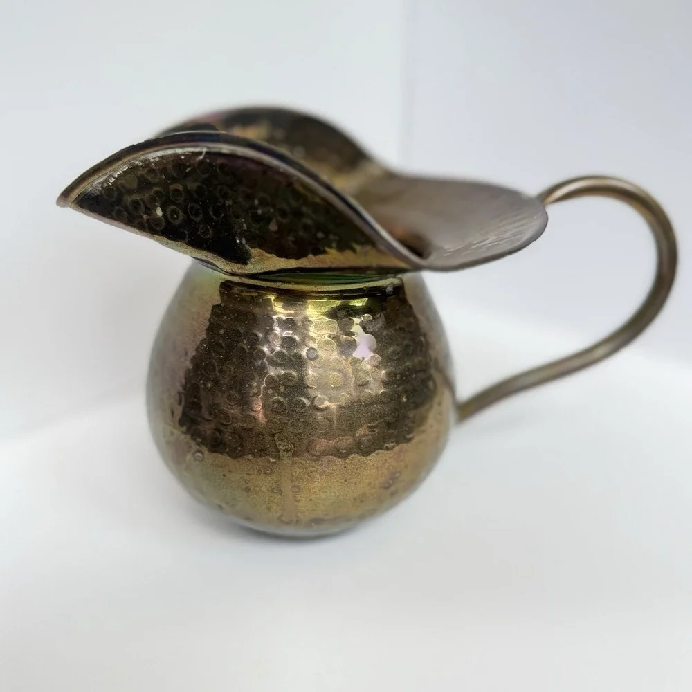 Brass Copper Hammered Old West Tavern Spittoon Style Pitcher Small Vintage